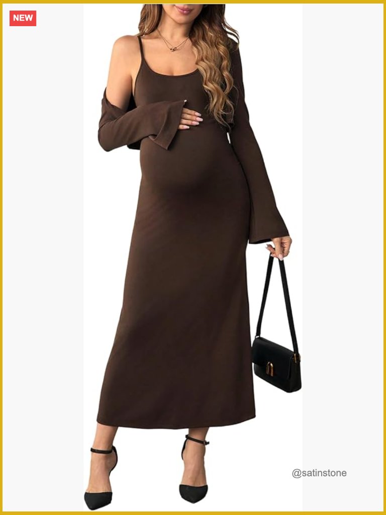 Maternity 2 Piece Set Bodycon Cami Dress & Long Sleeve Cropped Cardigan